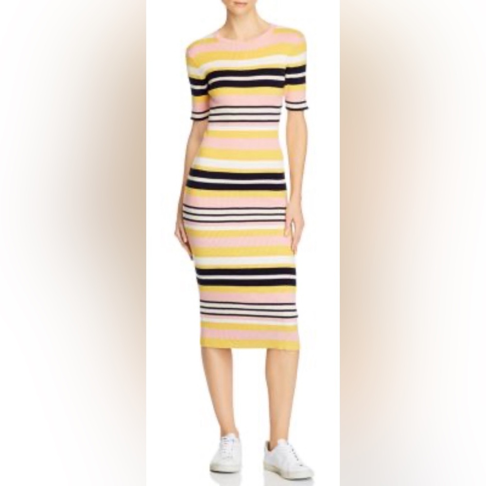 Frame Baja Stripe Cotton & Cashmere Rib-Knit Midi Dress, Size XS